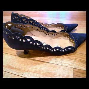 Gorgeous Navy Suede Manolos— eyelet like cutouts.